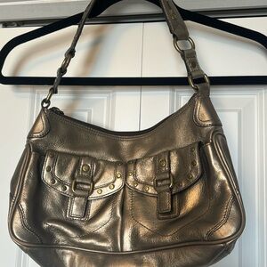 Fossil gold metallic shoulder purse